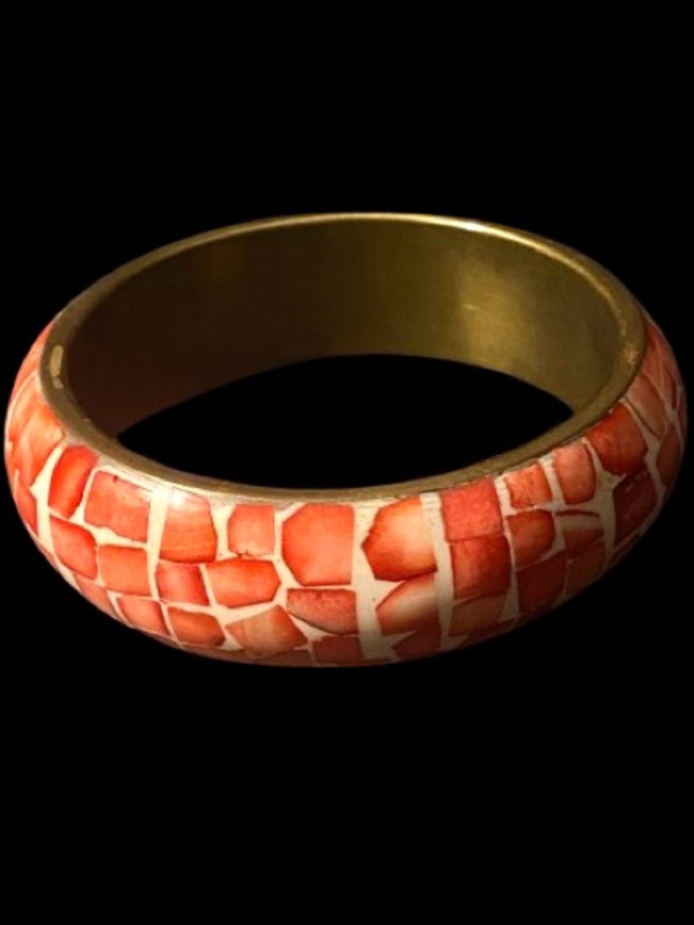 Vintage Chunky Bohemian Brass Mosaic Bangle Bracelet Cuff Bohemian